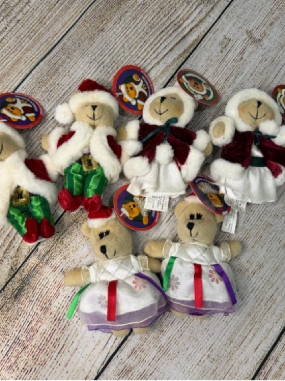 Festive Plush Bear Ornaments - Red, Green, White